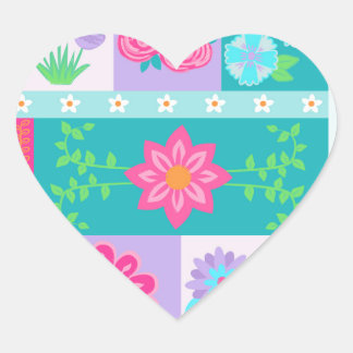 Pegatina En Forma De Corazón Diseño de flores vibrantes en flor
