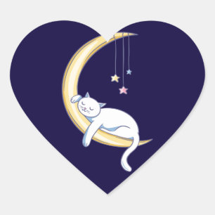 Pegatina En Forma De Corazón Diseño de gato blanco durmiente