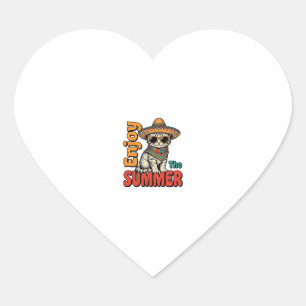 Pegatina En Forma De Corazón Diseño de grabado vintage de sombrero de gato de v