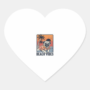 Pegatina En Forma De Corazón Diseño de grabado vintage pug de vibraciones de pl