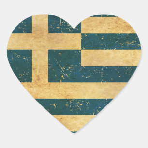 Pegatina En Forma De Corazón Diseño de Grunge de la bandera griega