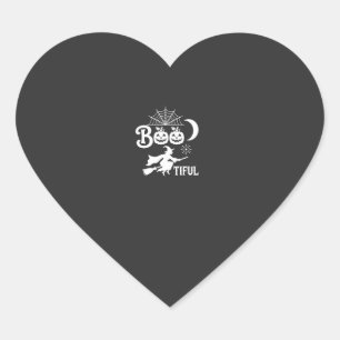 Pegatina En Forma De Corazón Diseño de luna de bruja de Halloween Bootiful_1