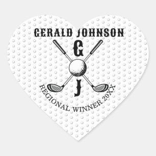 Pegatina En Forma De Corazón Diseño de monograma de golf minimalista elegante