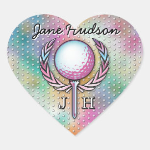 Pegatina En Forma De Corazón Diseño de monograma personalizado para golfistas f