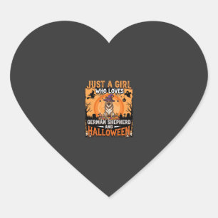 Pegatina En Forma De Corazón Diseño de niña de Halloween con pastor alemán bruj