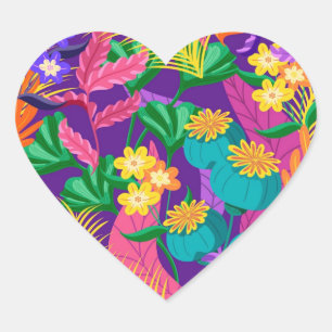 Pegatina En Forma De Corazón Diseño de patrón floral exótico colorido