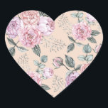 Pegatina En Forma De Corazón Diseño de Rosa de color rosa<br><div class="desc">Flores rosas sin foco vintage</div>