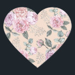 Pegatina En Forma De Corazón Diseño de Rosa de color rosa<br><div class="desc">Flores rosas sin foco vintage</div>