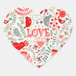 Pegatina En Forma De Corazón Diseño de San Valentín de Ilustracion floral cute 