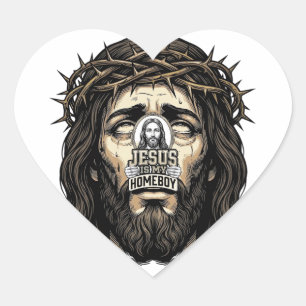 Pegatina En Forma De Corazón Diseño de vector de santa faz coronada grabada vin