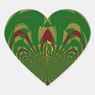 Pegatina En Forma De Corazón Diseño del modelo floral verde étnico africano