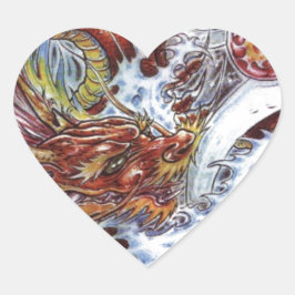 Pegatina En Forma De Corazón Diseño del tatuaje del dragón japonés