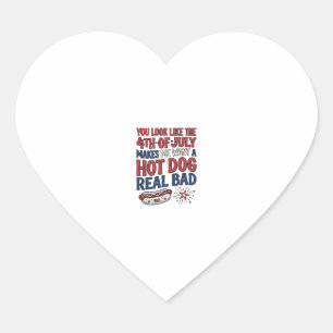 Pegatina En Forma De Corazón Diseño divertido de camiseta patriótica de hot dog