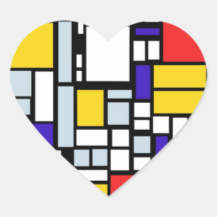 Pegatina En Forma De Corazón Diseño geométrico moderno, colores primarios