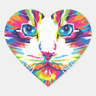 Pegatina En Forma De Corazón Diseño geométrico prismático de cara de gato-32453
