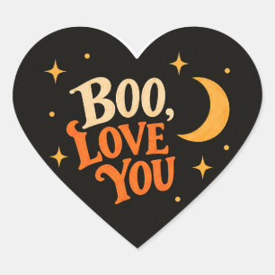Pegatina En Forma De Corazón Diseño Retro de Luna de Halloween Te Amo