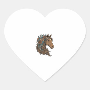 Pegatina En Forma De Corazón diseño vectorial de cabeza de caballo floral vinta