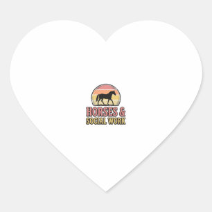 Pegatina En Forma De Corazón Diseño vectorial retro puesta de sol caballos y tr