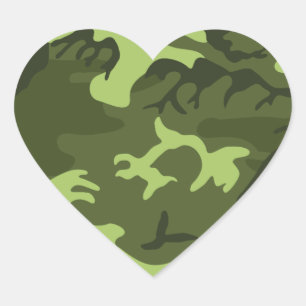 Pegatina En Forma De Corazón Diseño verde del camuflaje del ejército