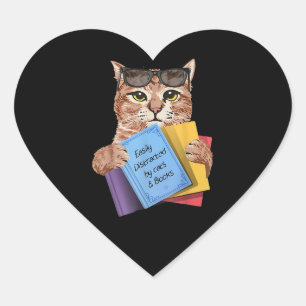 Pegatina En Forma De Corazón Distracción fácil por gatos y libros   Gato Lover
