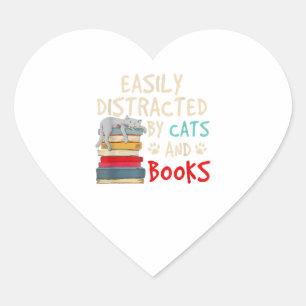 Pegatina En Forma De Corazón Distracción fácil por gatos y libros - Libro del g
