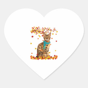 Pegatina En Forma De Corazón DIVERSIÓN Bengala Acción de Gracias Otoño Gato Lov