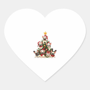 Pegatina En Forma De Corazón Divertido árbol de Navidad francés Bulldog copos d