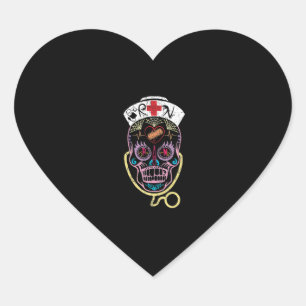Pegatina En Forma De Corazón Divertido Día de Muertos de Enfermeras de Hallowee