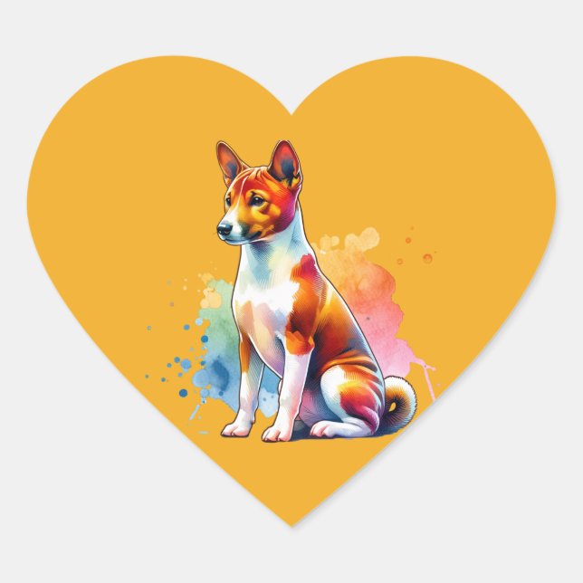 Pegatina En Forma De Corazón Dog Basenji (Anverso)