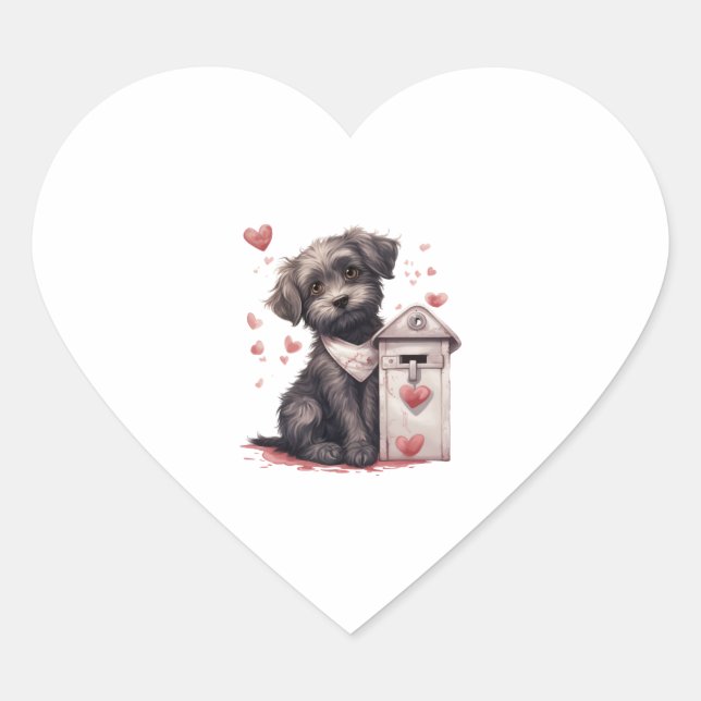 Pegatina En Forma De Corazón Dog Entrega la carta de amor Canine El día de San  (Anverso)