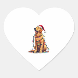 Pegatina En Forma De Corazón Dog Golden Retriever Santa Navidades Xmas Lights (