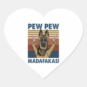 PEGATINA EN FORMA DE CORAZÓN DOG PEW PEW MADAFAKAS VINTAGE RETRO