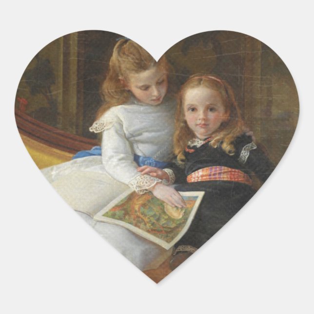 Pegatina En Forma De Corazón Dolorosos Victorianos Dos Jóvenes Chicas (Anverso)