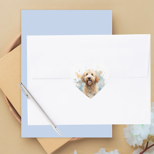 Pegatina En Forma De Corazón Doodle de oro de perro simple lindo acuarela moder