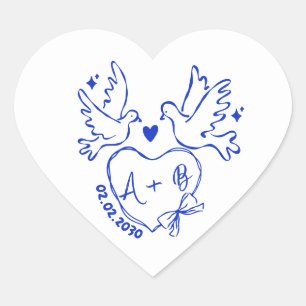 Pegatina En Forma De Corazón Dove Corazón Dibujado a Mano Boda Personalizada 