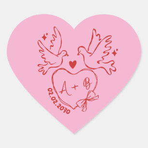 Pegatina En Forma De Corazón Dove del corazón dibujado a mano Boda personalizad