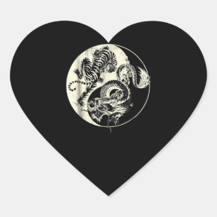 Pegatina En Forma De Corazón Dragón Con El Tatuaje Del Tigre YIN Y La Lucha De