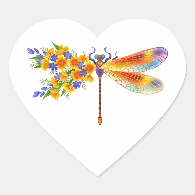 Pegatina En Forma De Corazón Dragón de flores amarillas (Anverso)