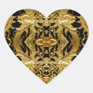 Pegatina En Forma De Corazón dragón dorado