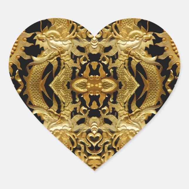 Pegatina En Forma De Corazón dragón dorado (Anverso)