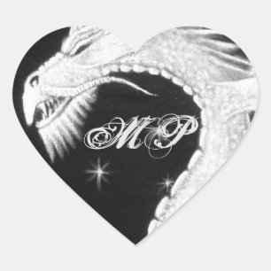 Pegatina En Forma De Corazón Dragón en la pintura de la noche