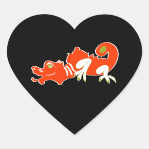 Pegatina En Forma De Corazón Dragón rojo
