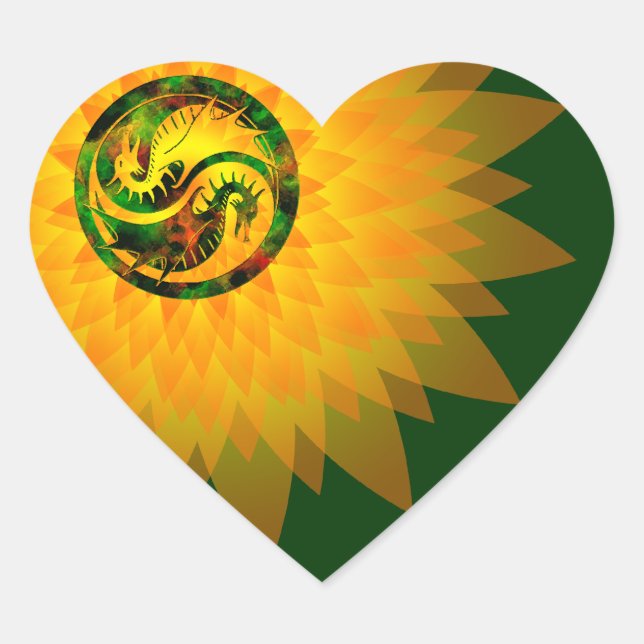 Pegatina En Forma De Corazón Dragon Yin Yang (Anverso)