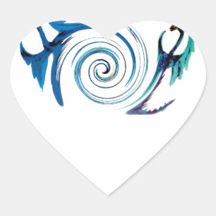 Pegatina En Forma De Corazón Dragones azules de baile de animales fantasmas