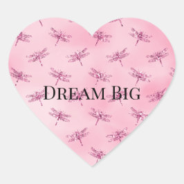 Pegatina En Forma De Corazón Dragonflies color de agua rosada Purpurina