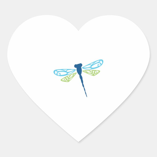 Pegatina En Forma De Corazón Dragonfly azul y verde (Anverso)
