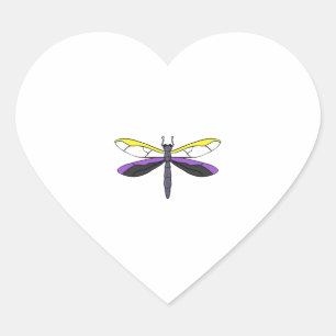 Pegatina En Forma De Corazón Dragonfly del Orgullo no binario