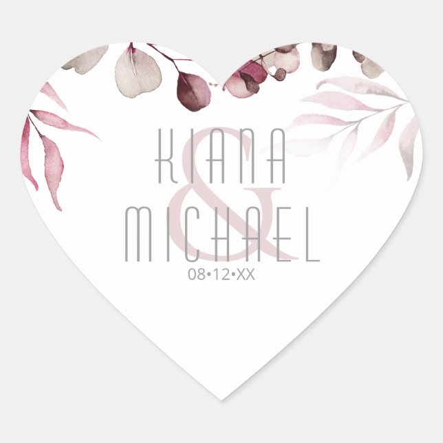 Pegatina En Forma De Corazón Dreamy Foliage Boda Burgundy ID817 (Anverso)