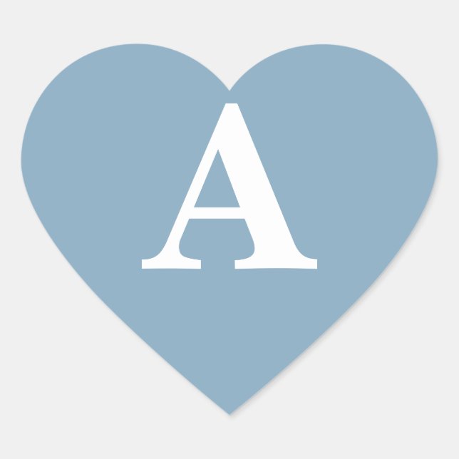 Pegatina En Forma De Corazón Ducha Nupcial Simple Monogramas Blanco Azul Polvo (Anverso)