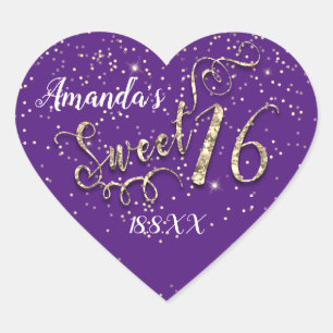 Pegatina En Forma De Corazón Dulce 16.º unicornio Purpurina cardíaco Purple Con
